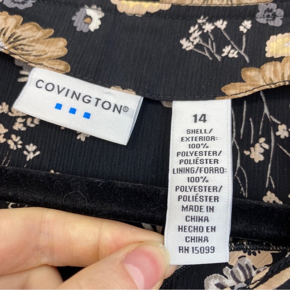 Covington Black Floral Short Sleeve Button Up Top Ruffle Size 14 - Picture 4 of 4